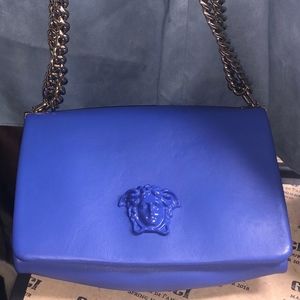 Versace Blue Clutch with Chain Strap